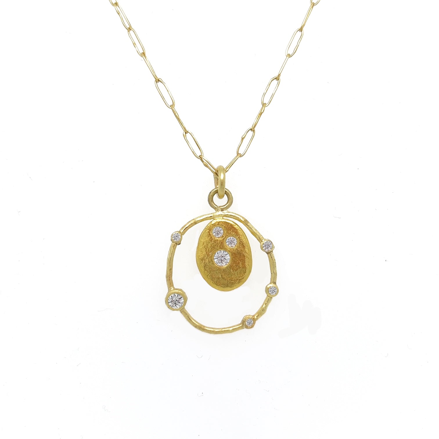 22k diamond pebble and circle necklace