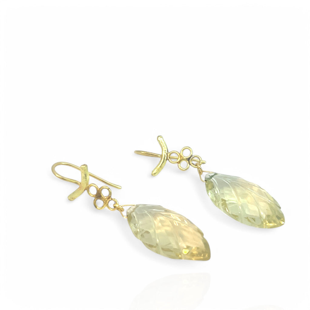 Lemon Quartz leafy earrings