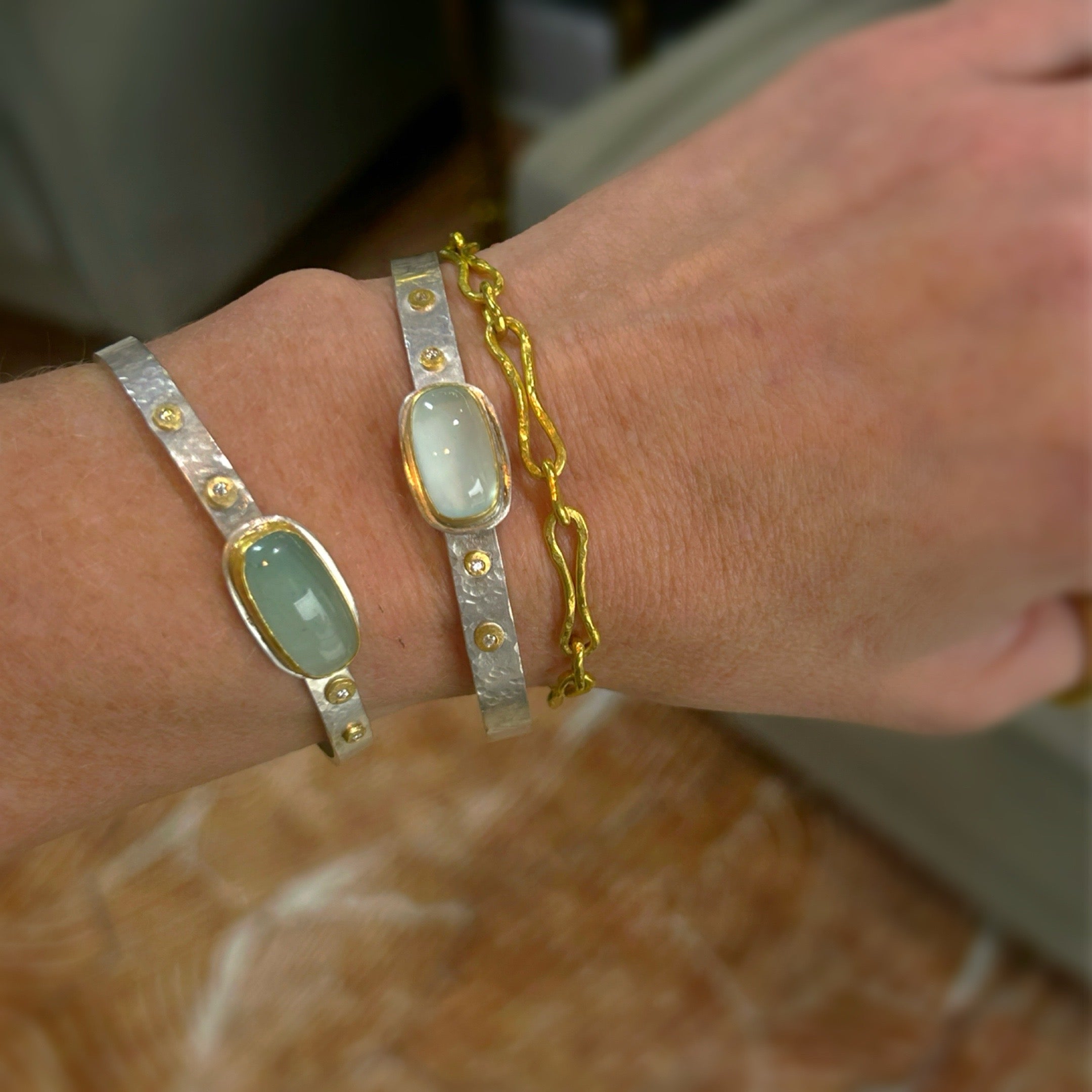 Diamond Dotted Aquamqrine Cuffs