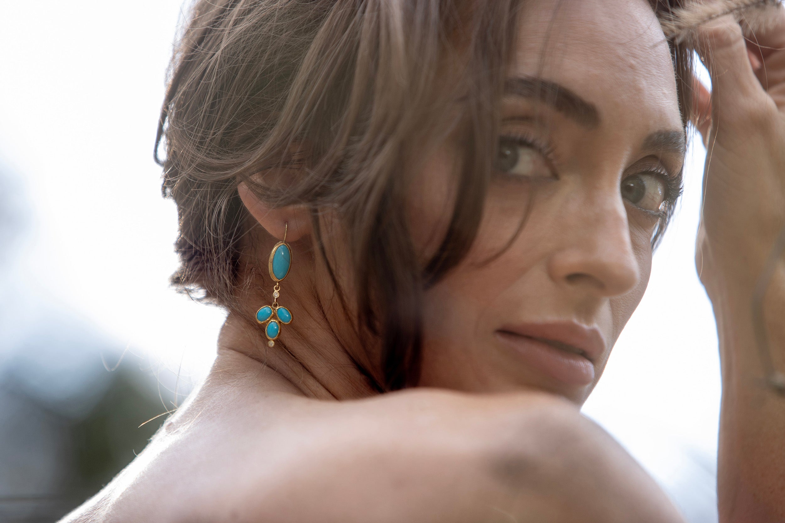 Turquoise Petal Drop Chandalier Earrings