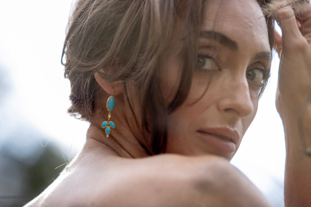 Turquoise Petal Drop Chandalier Earrings