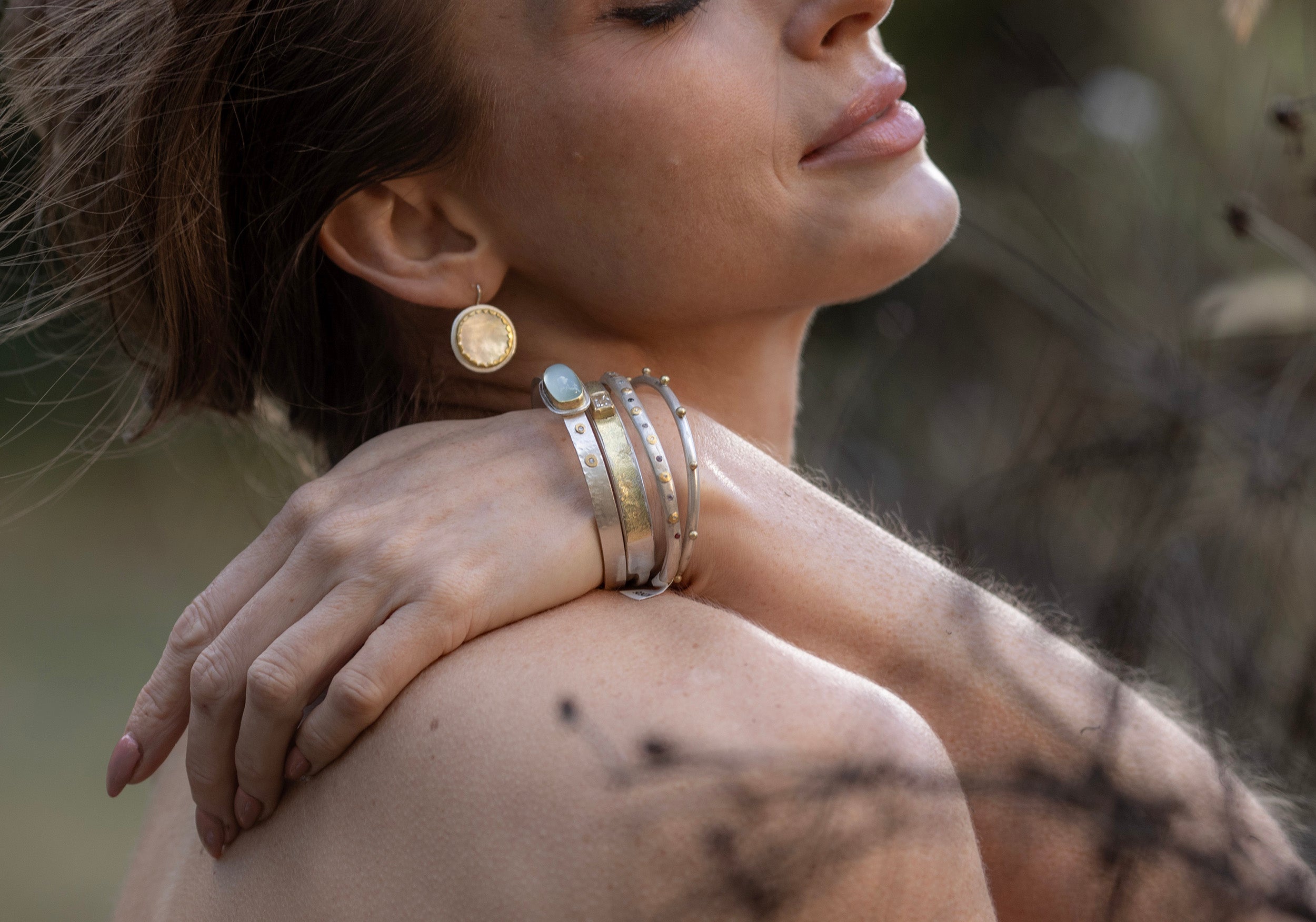 Diamond Dotted Aquamqrine Cuffs