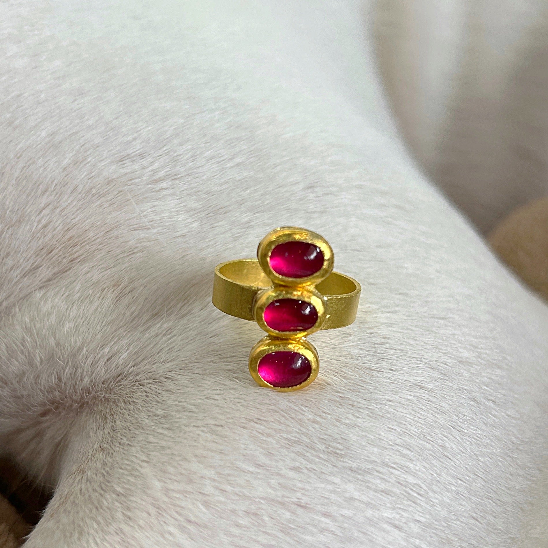 Triple stack ruby ring