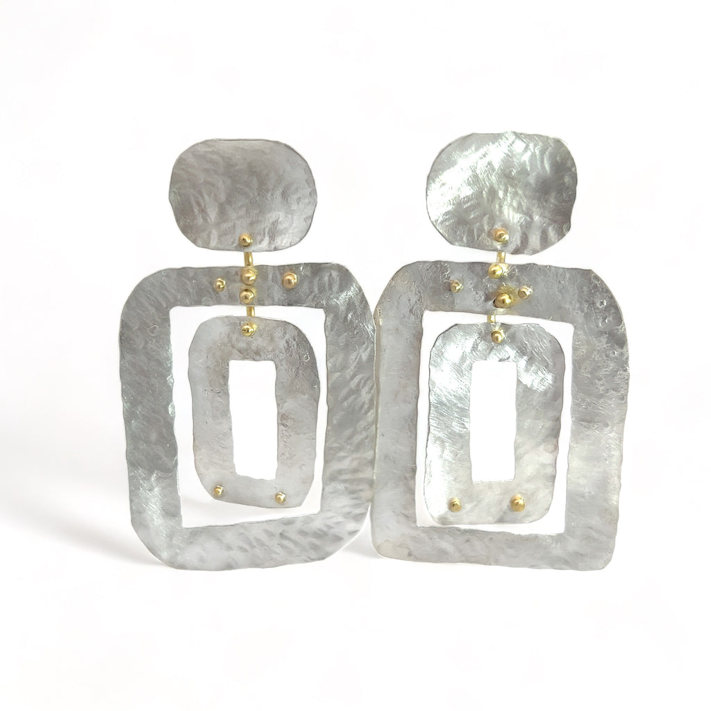 Silver and gold rectangles earrings