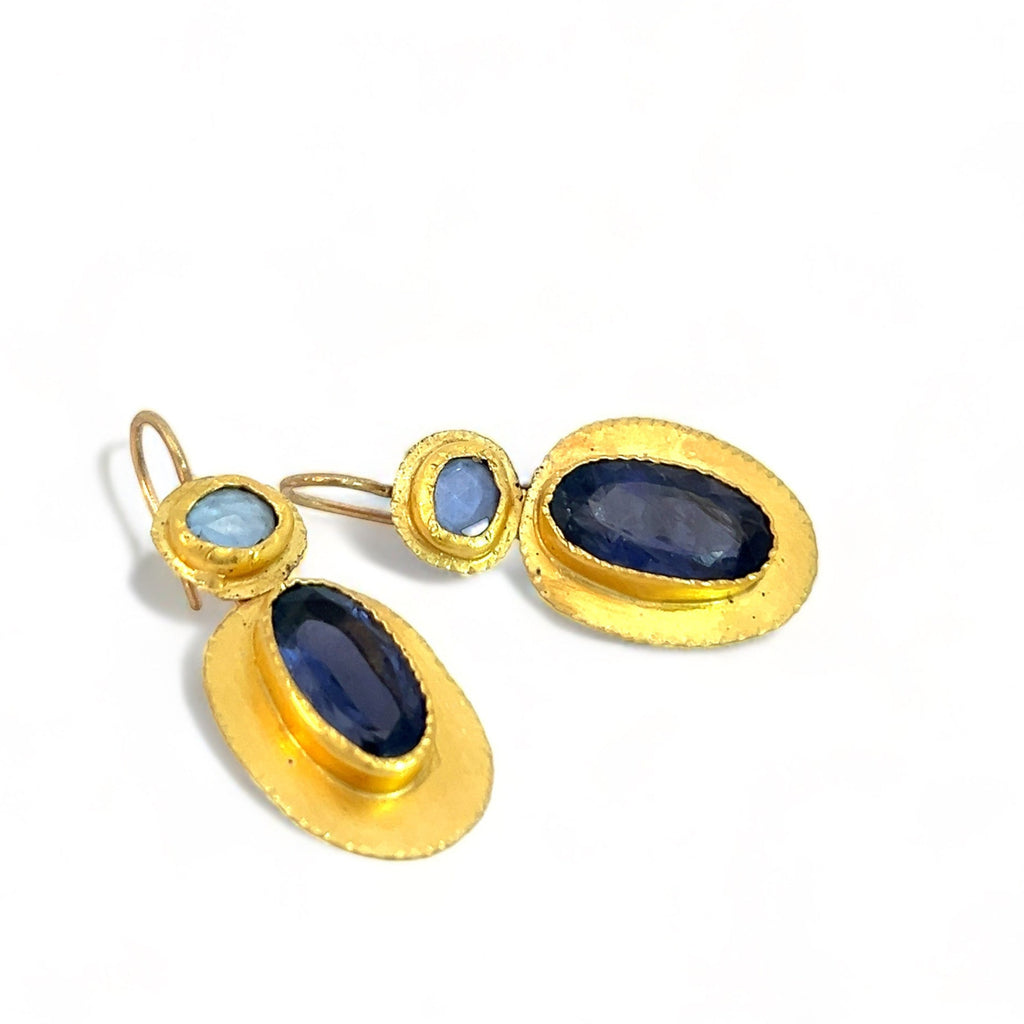 Sapphire and iolite disc earrings