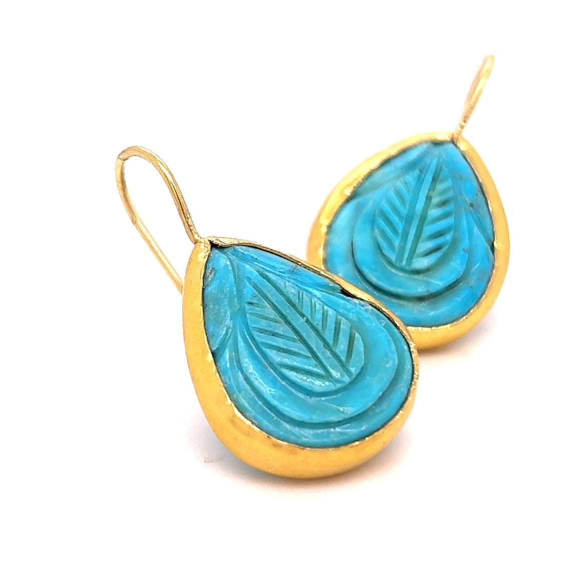 Carved Turquoise Teardrop Earrings