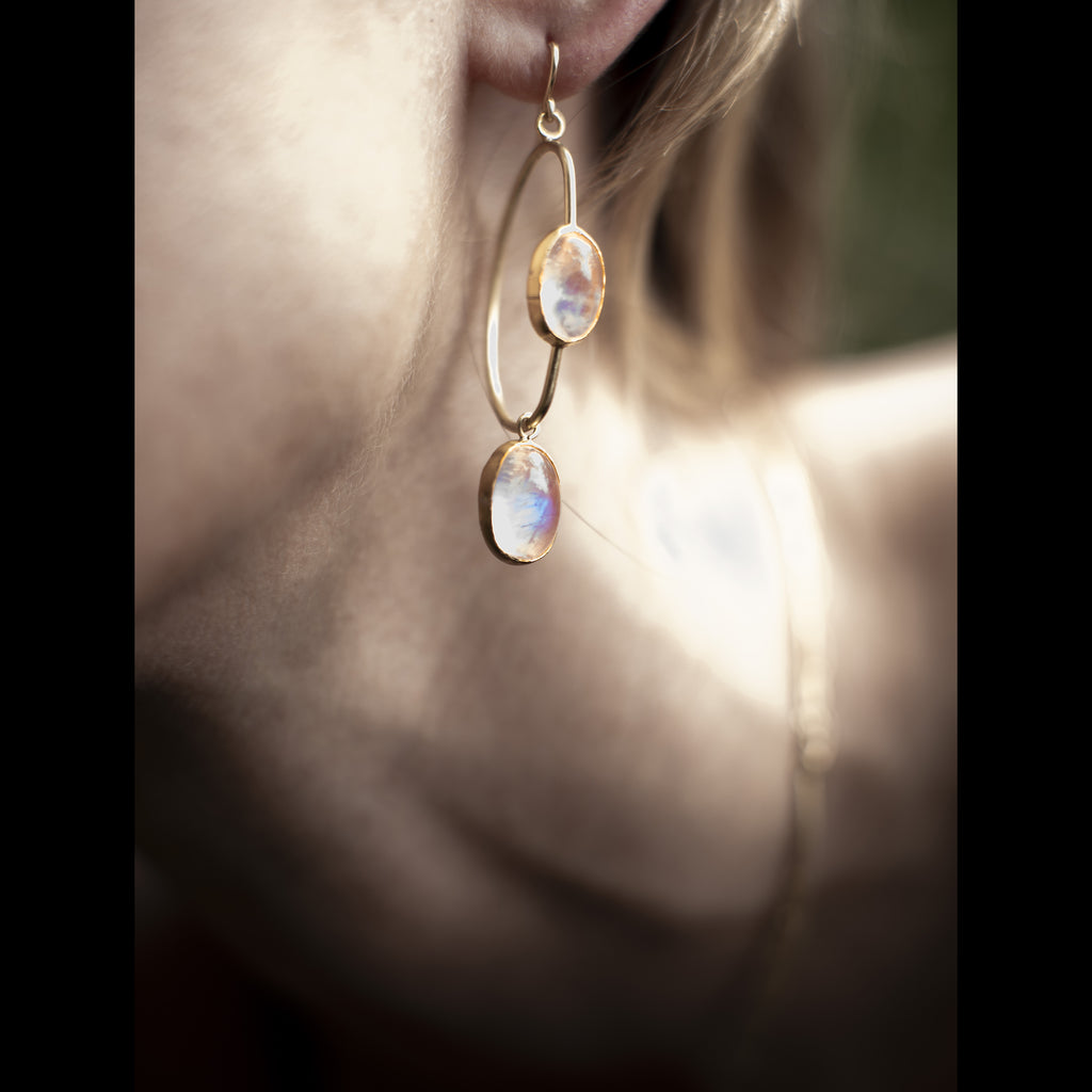 Double moonstone hoop