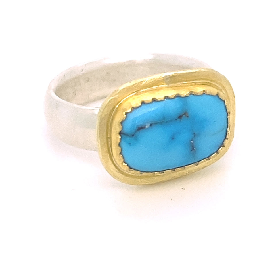Frilly bezeled turquoise ring
