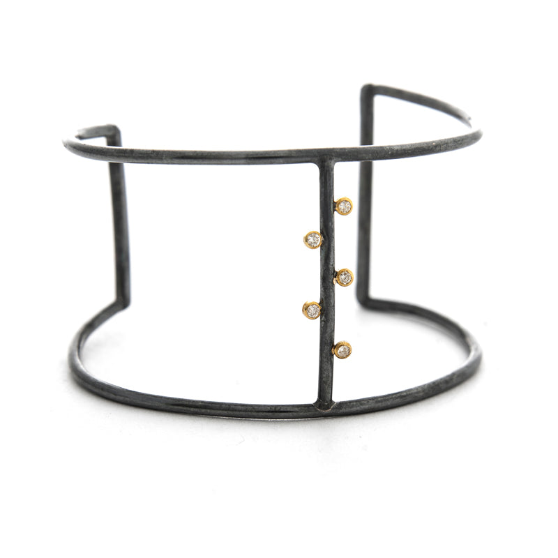 oxidized hollow cuff with diamonds