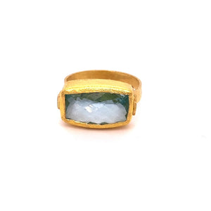 Rectangle aquamarine ring