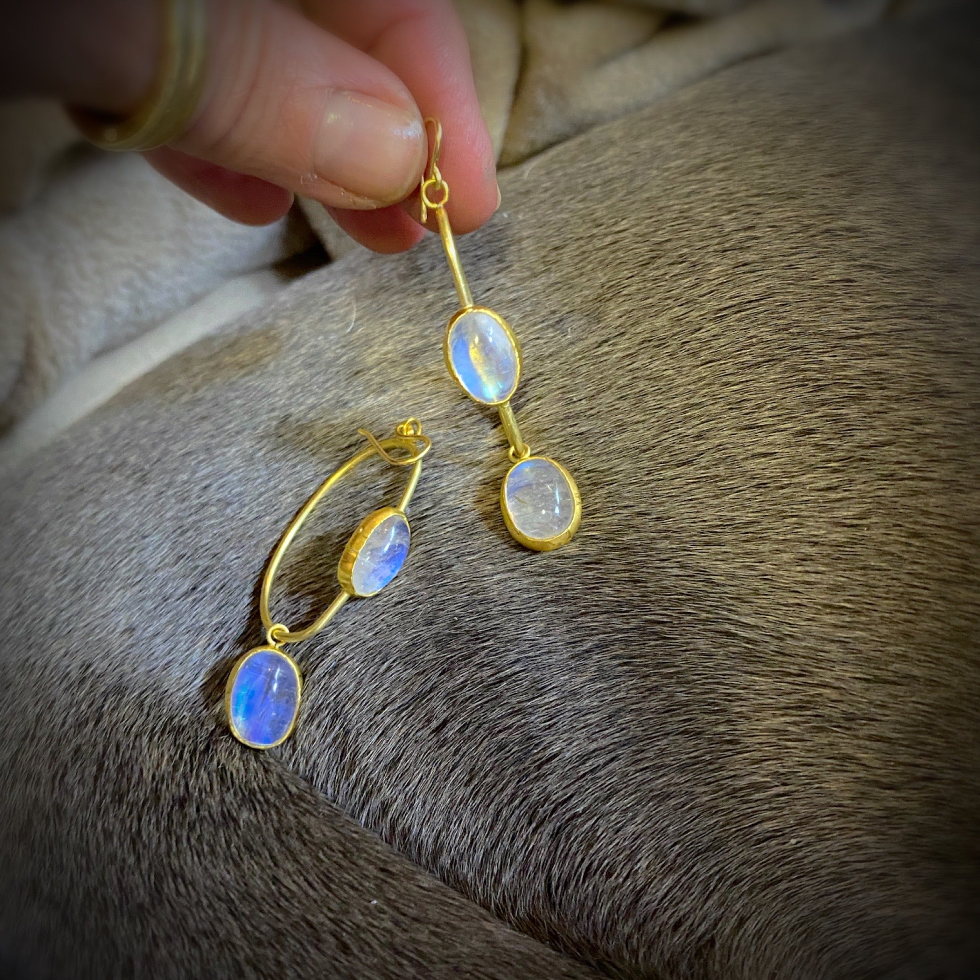 Double moonstone hoop