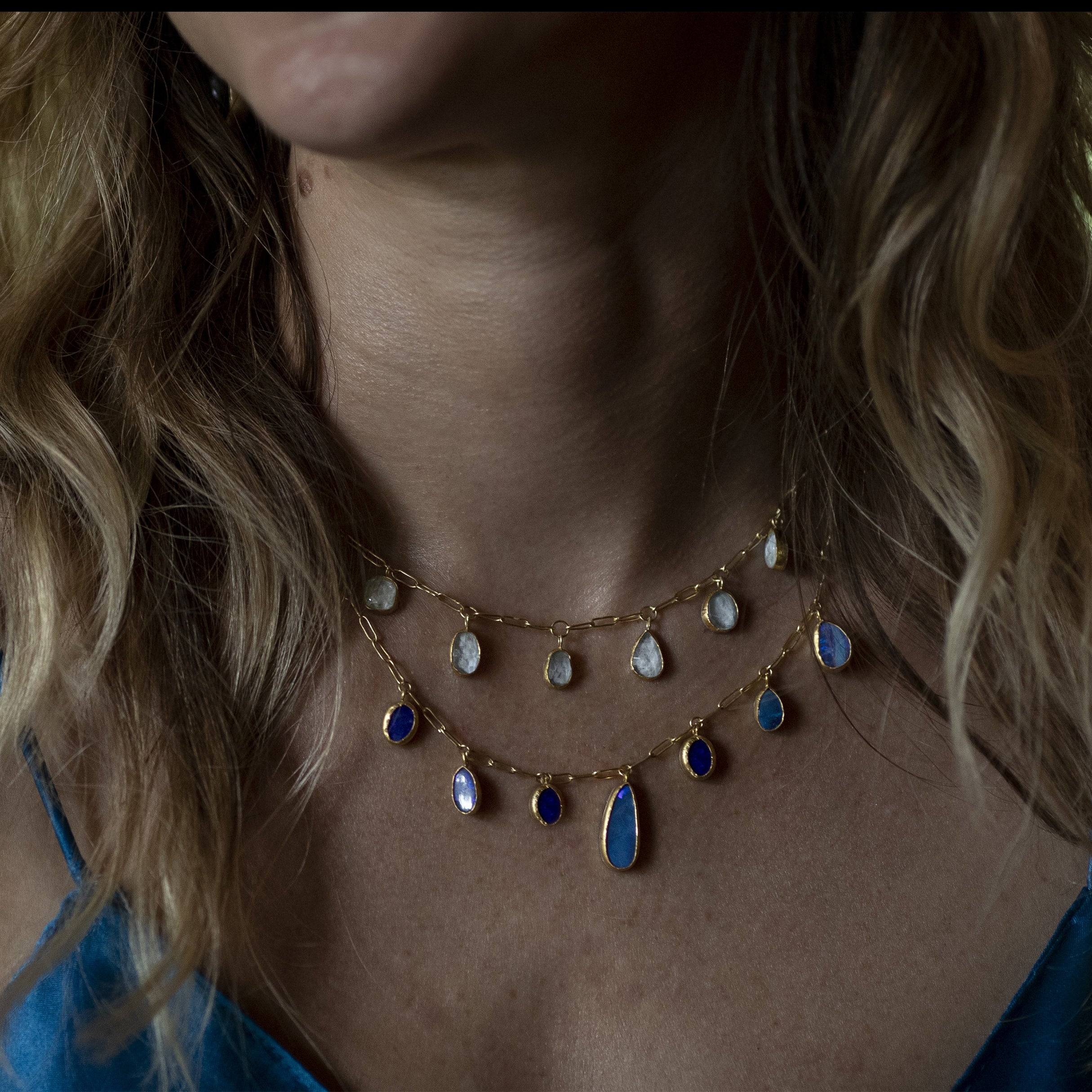 Sterling Silver Blue Opal Pendant & Chain | Blue Opal Necklace UK