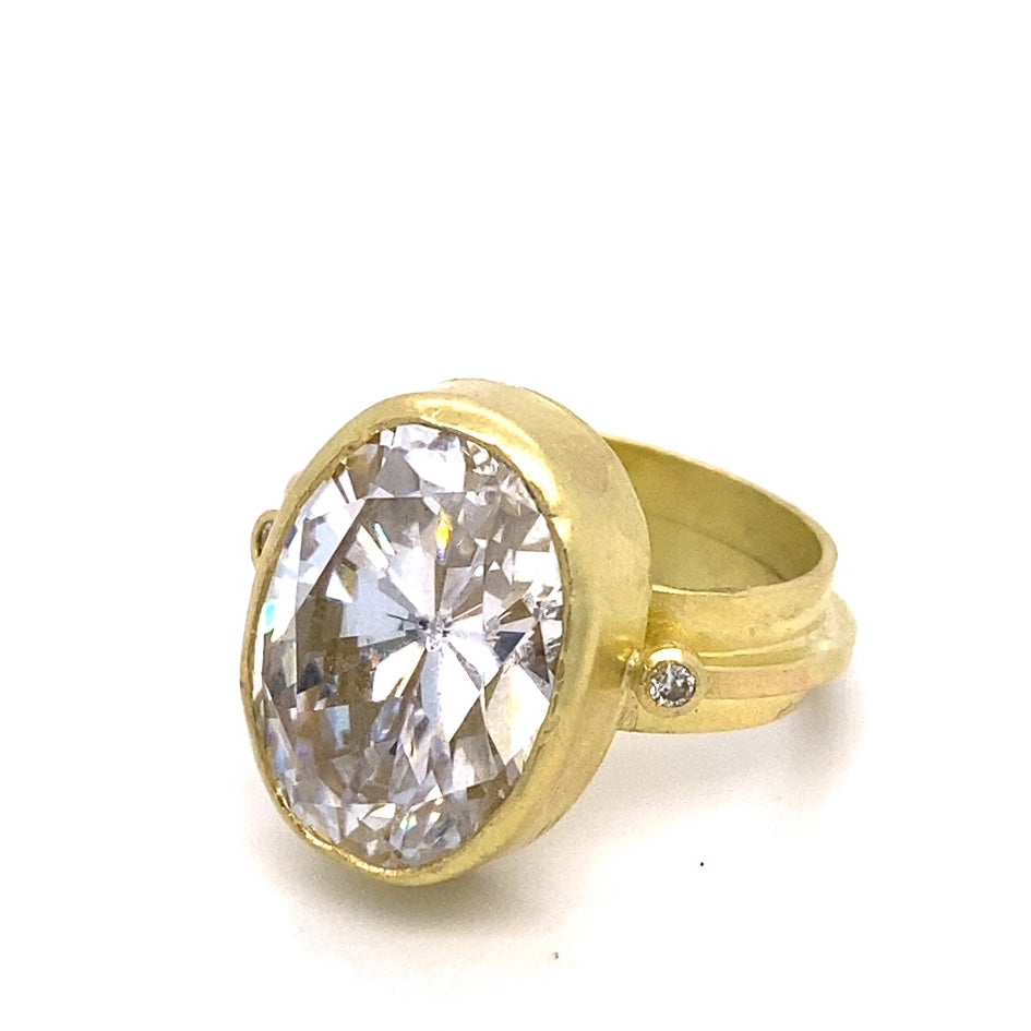 Oval Cubic Zirconia Ring with Diamonds