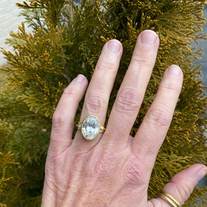 Oval Cubic Zirconia Ring with Diamonds
