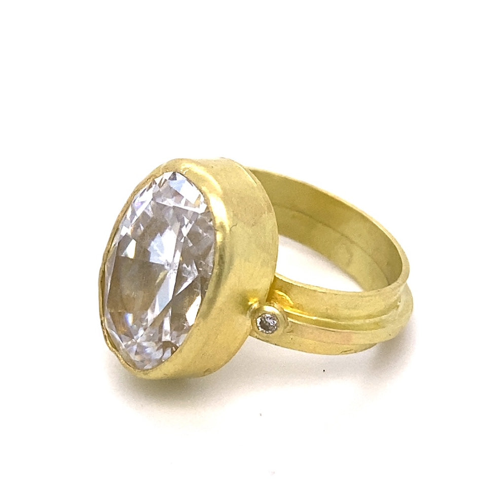 Oval Cubic Zirconia Ring with Diamonds